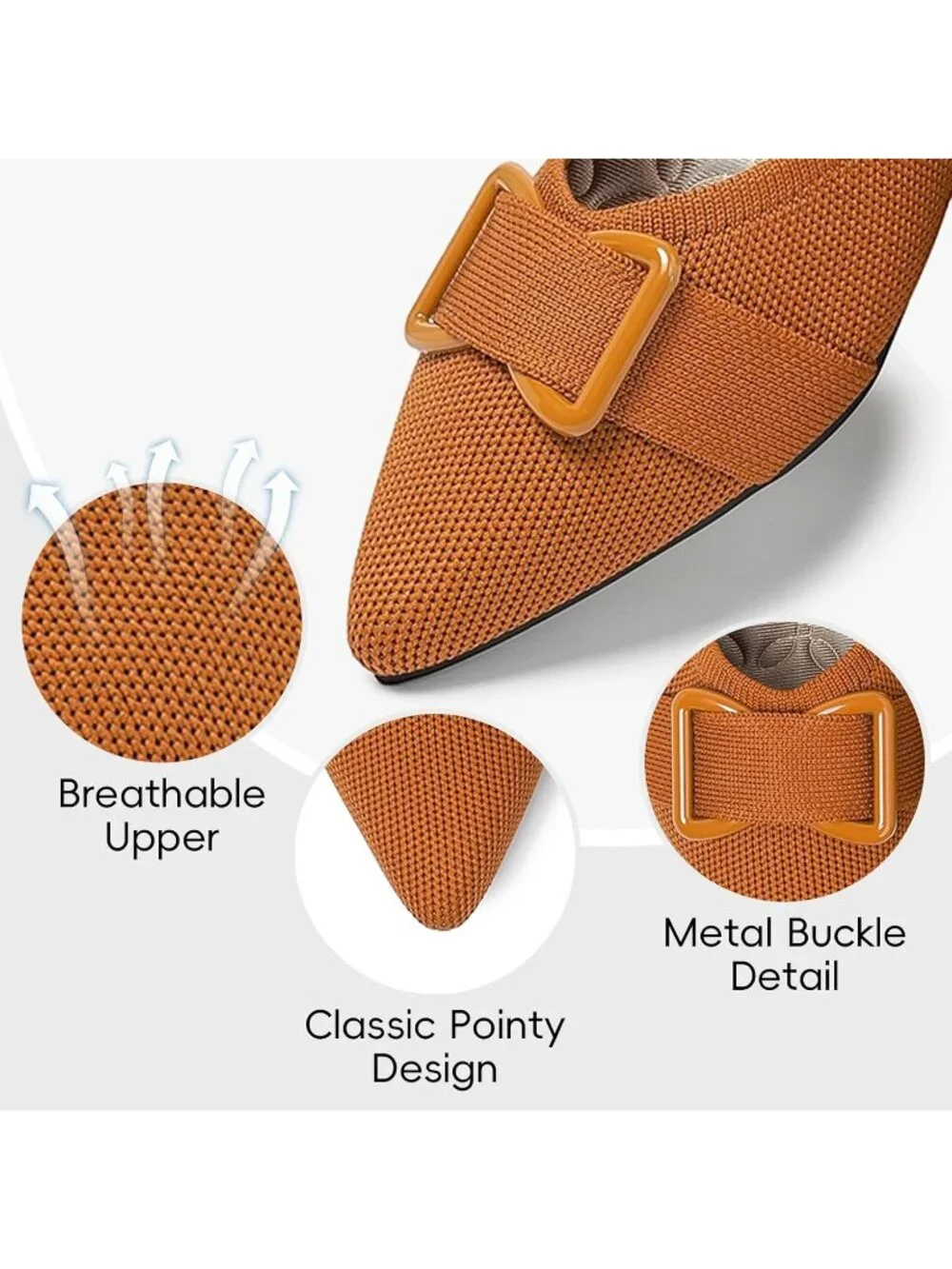 Women's Brown Comfortable Knit Ballet Flats Shoes Pointed Toe Dress Shoes